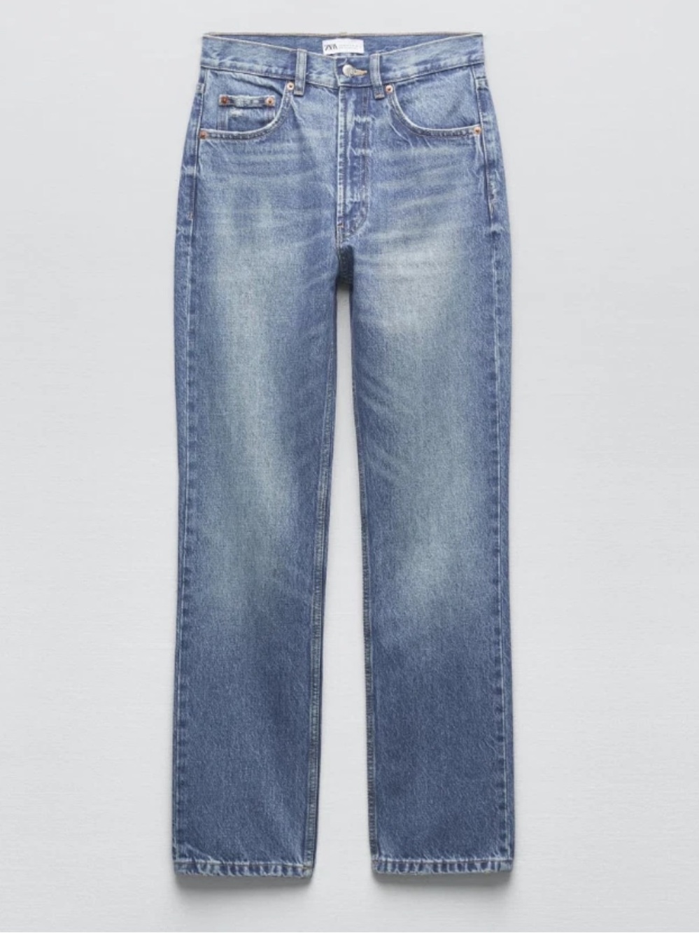 Zara Straight-Leg Jeans in Medium Blue